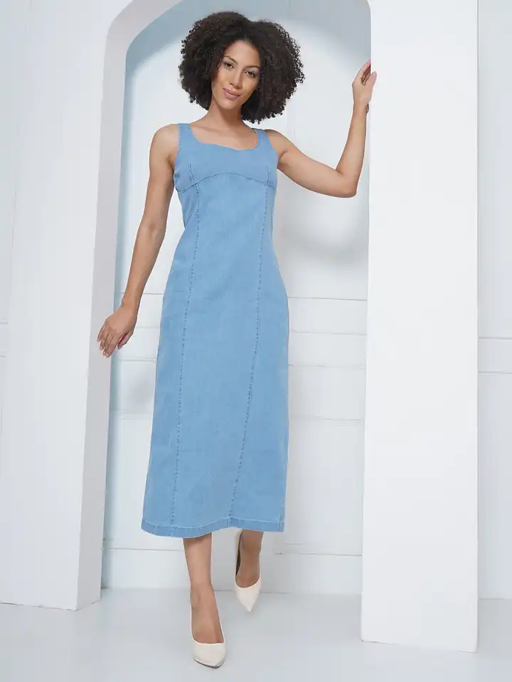 chinese dress ladies PUELLA Women's Long Denim Maxi Shirt Dress with Side Slit – Puella