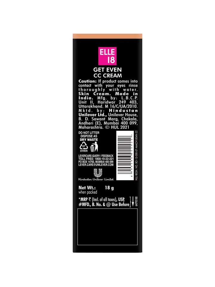 Buy ELLE 18 GetEven CC Cream SPF15 with Niacinamide 18g - Bronze