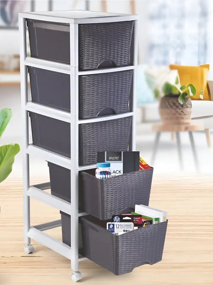 Buy Nayasa Cane Carnival Tuckins Grey 5 Drawers Multi-Compartment