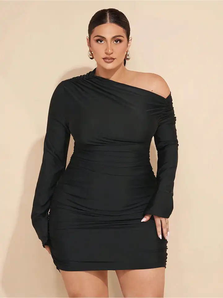 strapless open back dress SATIN GATHER ONE SHOULDER DRESS | BLACK — THIRD FORM main image 1