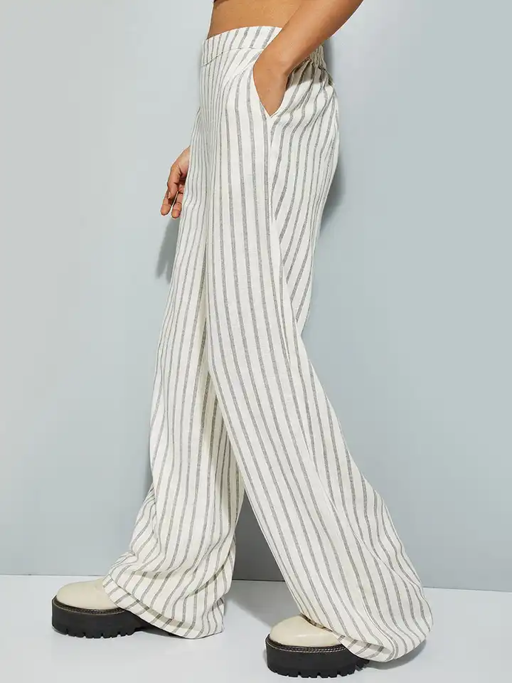 Buy MAX URB_N Women Striped Wide Leg Trousers - Trousers for Women
