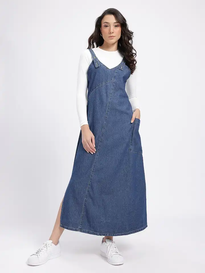 chinese dress ladies Dark Blue Denim Danni Pinafore Mini Dress