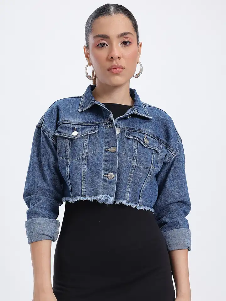 Buy glitchez Frayed Crop Denim Jacket - Jackets for Women 32322482