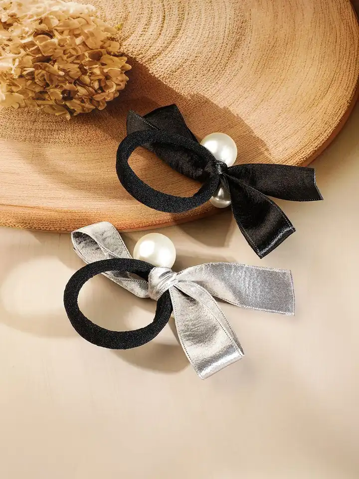 Buy Rubans Women Set of 2 Satin Bow & Pearl Embellished  display picture 1