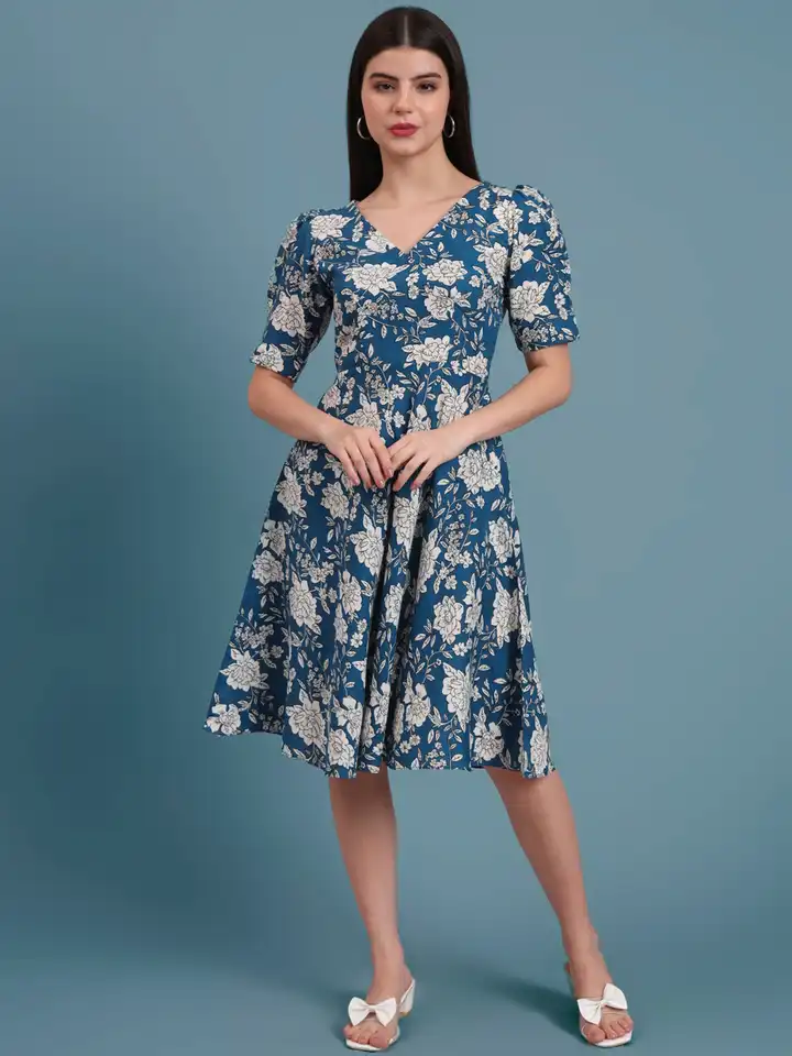Buy DHAKRE FASHION Women Floral Printed Cotton Fit & Flare Knee Length Dress  - Dresses for Women 33704856 | Myntra