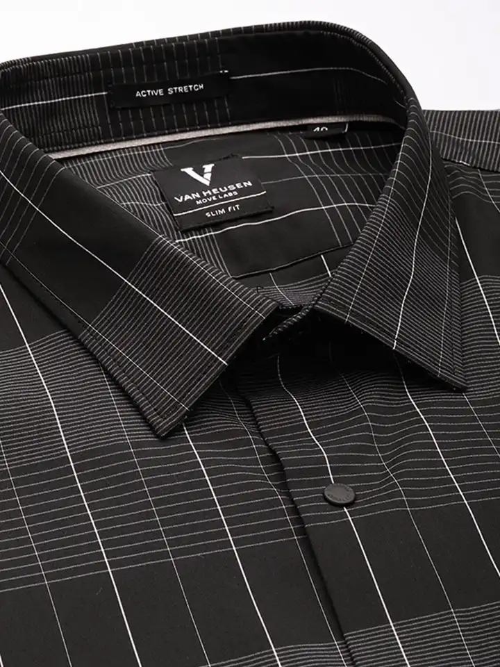 slim fit dress slacks Van Heusen Slim Fit Ultra Wrinkle Free Stretch FLEX Solid Dress Shirt in  Black main image 0