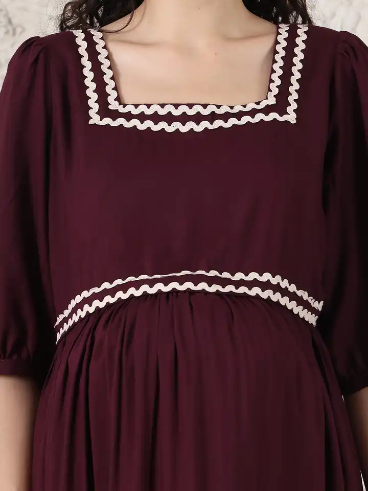 Buy Secret Wish Women Puff Sleeve Maternity Fit & Flare Midi Dress - Dresses  for Women 34128847 | Myntra