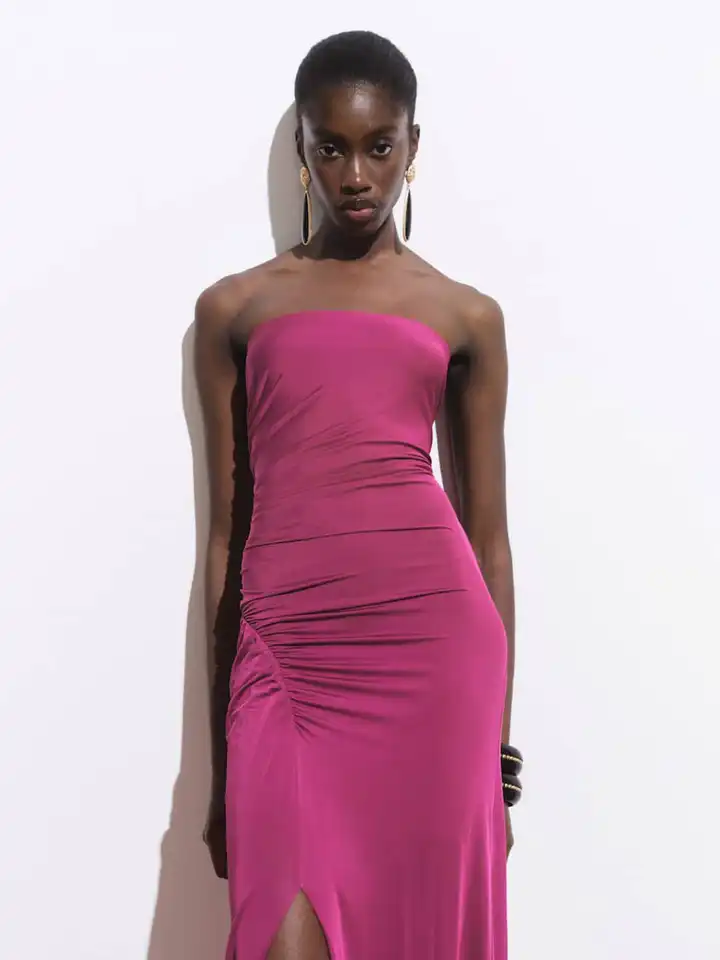 chinese dress ladies KAAREM - Mango Pine Overlap Side Slit Maxi Dress