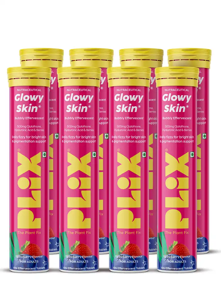 Buy PLIX THE PLANT FIX Set Of 8 Glowy Skin Glutathione & Vitamin C, E -15  Tablets- Strawberry - Skin Supplements for Unisex 35449110 | Myntra