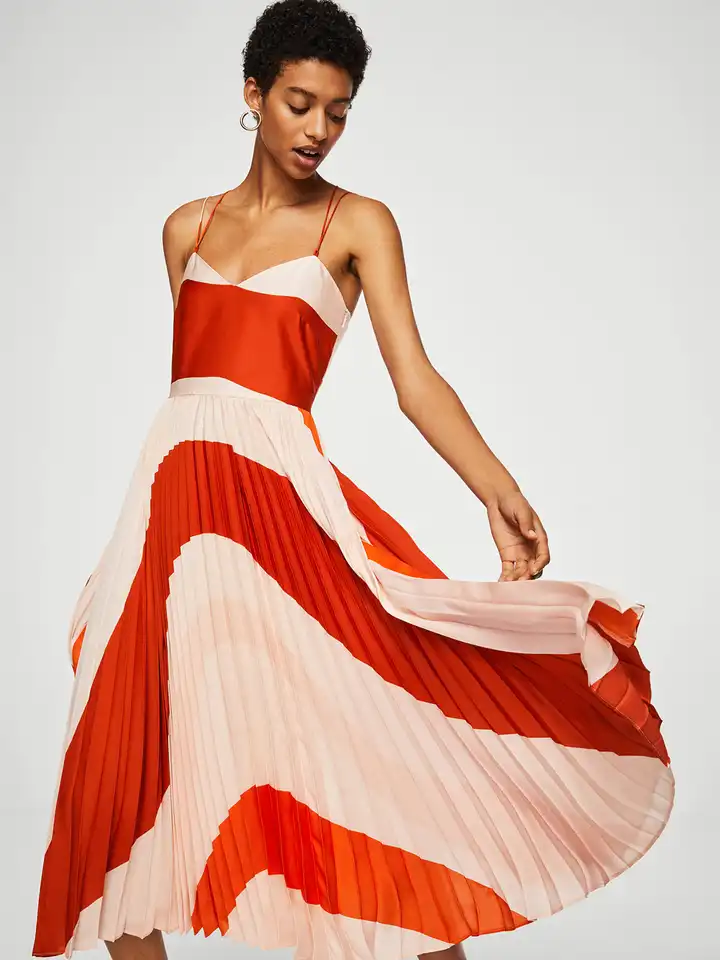 Buy MANGO Women Orange & Cream-Coloured Colourblocked Fit & Flare Dress -  Dresses for Women 4044257 | Myntra