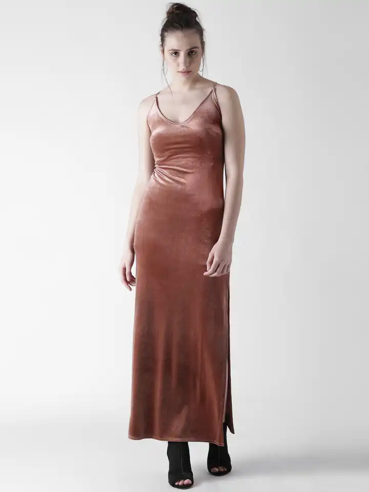 Buy FOREVER 21 Women Brown Solid Velvet-Finish Maxi Dress - Dresses for  Women 4287454 | Myntra