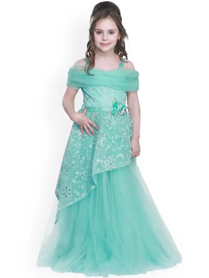 Buy CUTECUMBER Girls Green Self Design Maxi Dress - Dresses for Girls  4373984 | Myntra