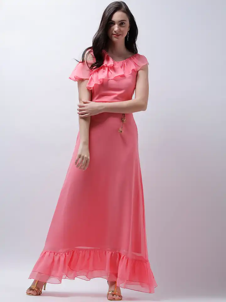 Buy Athena Women Pink Asymmetric Ruffle Neckline Dress - Dresses for Women  4448481 | Myntra
