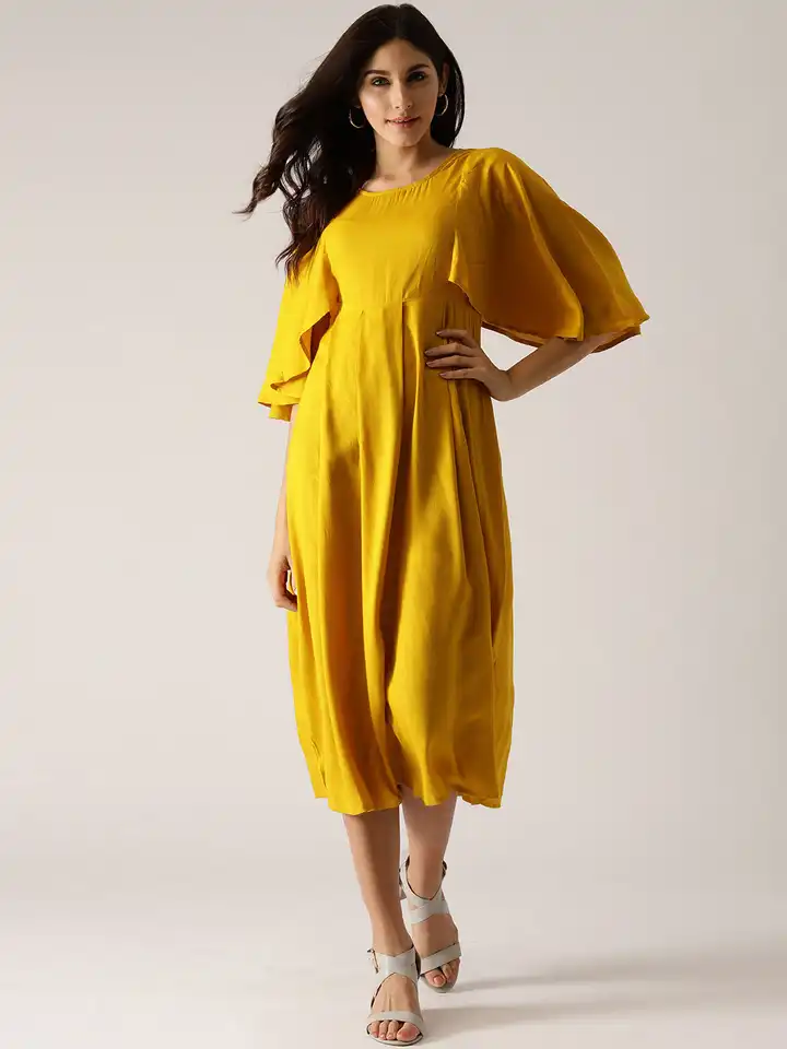 green emerald velvet dress Women Mustard Yellow & White Floral Printed Square Neck Tie-Up Front  Straight Hem Smocked Fit & Flare Midi Dress