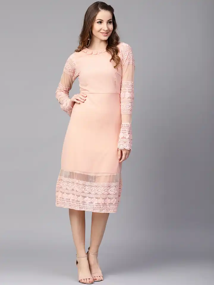 slim fit dress slacks Fit & Flare Dress for Girls in Peach – OMAMImini main image 0