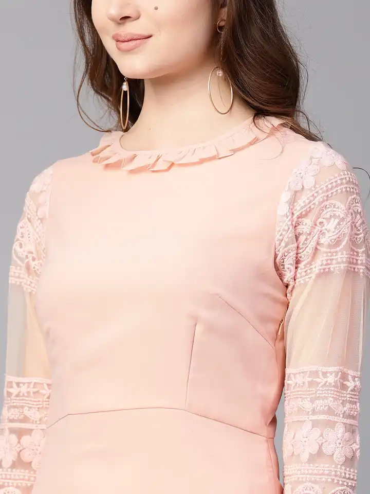 Buy Athena Women Peach-Coloured Solid Fit and Flare Dress - Dresses for  Women 5559116 | Myntra
