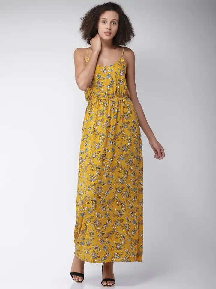 Buy FOREVER 21 Women Mustard Printed Maxi Dress - Dresses for Women 5641930  | Myntra