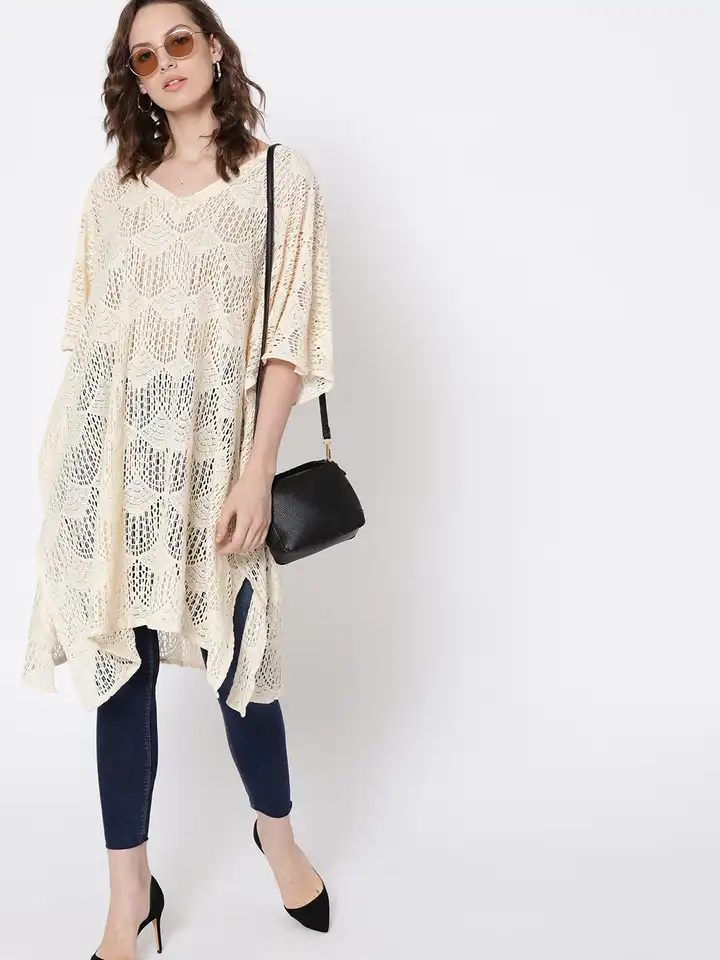 Buy FOREVER 21 Women Cream-Coloured Lace Semi-Sheer Kaftan Dress - Dresses  for Women 5927902 | Myntra