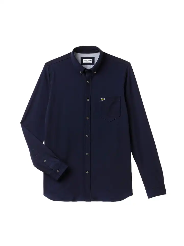 slim fit dress slacks LACOSTE Blue Cotton Blend Stretch Slim Fit Shirt Size FR 40 US 15 3/4 main image 0