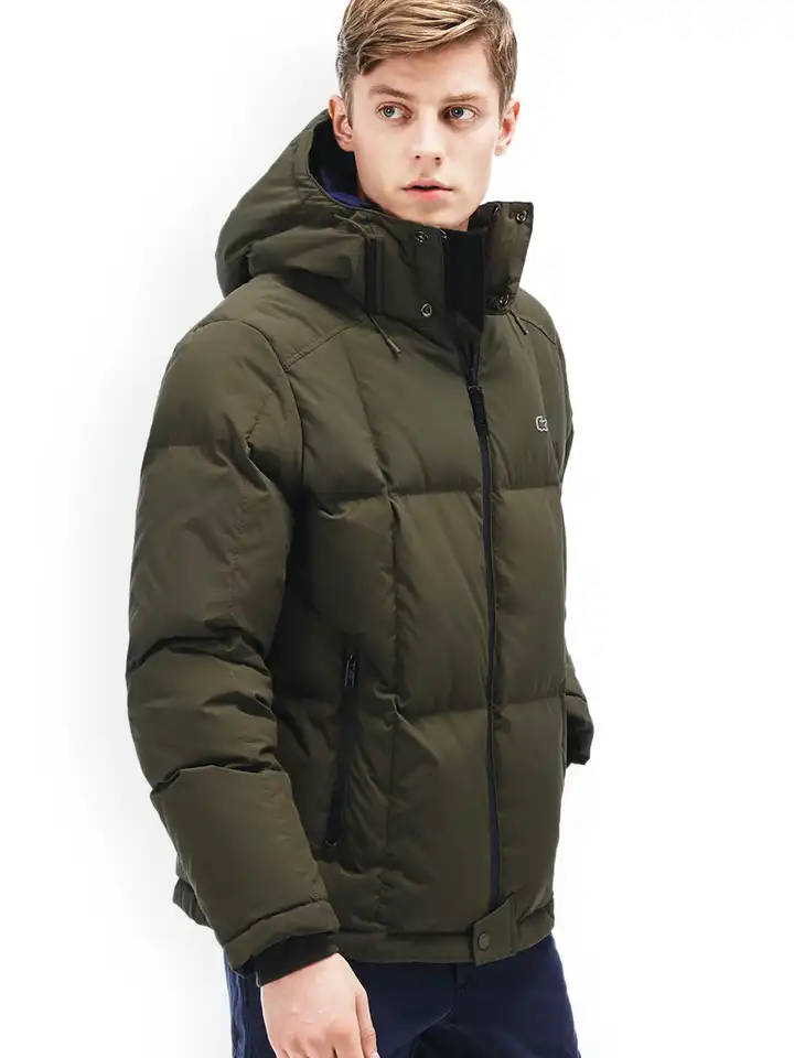 Buy Lacoste Men Olive Green Solid Water Resistant Quilted Jacket