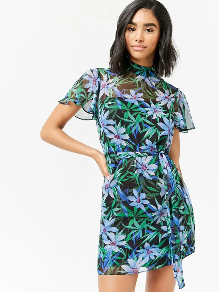 Buy FOREVER 21 Women Blue & Green Floral Print Semi-Sheer A-Line Dress - Dresses for Women 6615912 | Myntra Buy FOREVER 21 Women Blue & Green Floral Print Semi-Sheer A-Line Dress - Dresses for Women 6615912 | Myntra