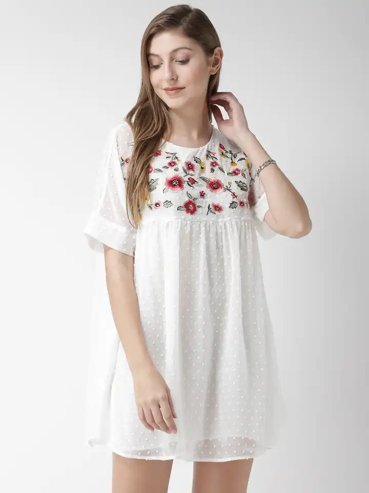 Buy FOREVER 21 Women White Self Design Embroidered A-Line Dress - Dresses  for Women 6723432 | Myntra