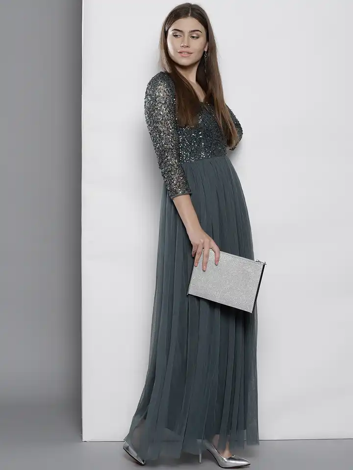 Buy DOROTHY PERKINS Women Grey Net Embellished Maxi Dress - Dresses for  Women 7281671 | Myntra