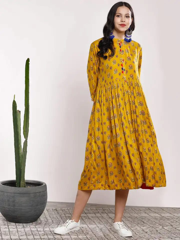 green emerald velvet dress Buy Mustard Solid Cotton Fit and Flare One Piece Dress Online in USA at  $20.00