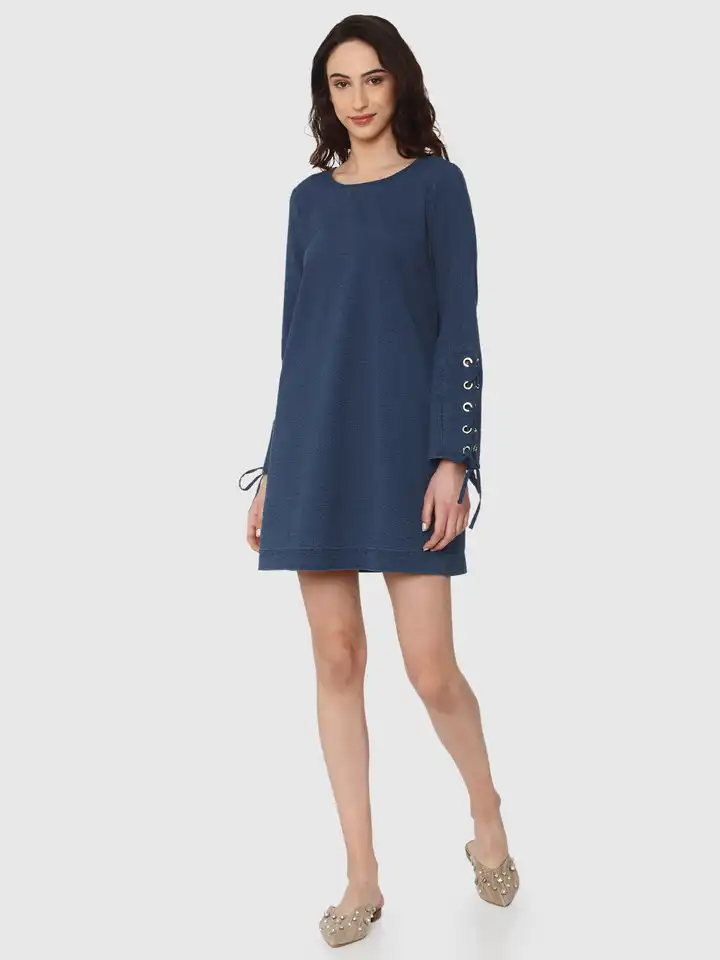 vero moda a line dress Vero Moda Women's Polyester A-Line Above The Knee Dress (10318696-Storm  Blue_Storm main image 1