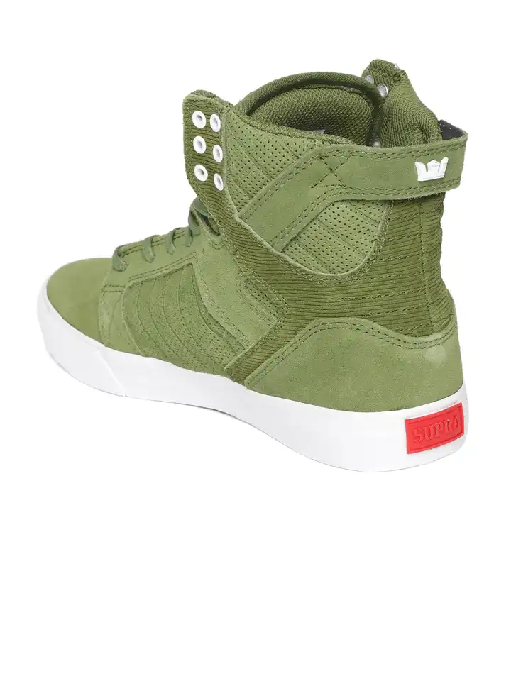 Buy Supra Men Olive Green Skytop Suede Mid-Top Sneakers  display picture 3