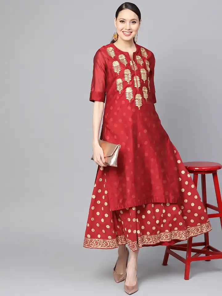 Buy Juniper Women Maroon & Golden Printed A-Line Dress - Dresses for Women  9817075 | Myntra
