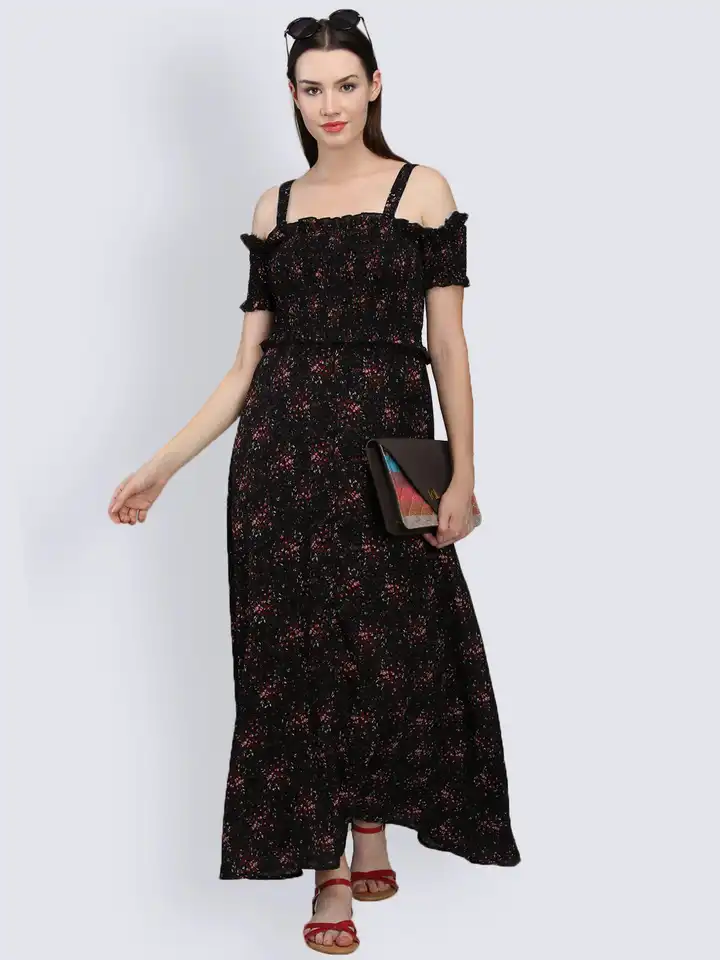 chinese dress ladies Keep It Up Black Puff Sleeve Maxi Dress, Large - The Mint Julep Boutique main image 1