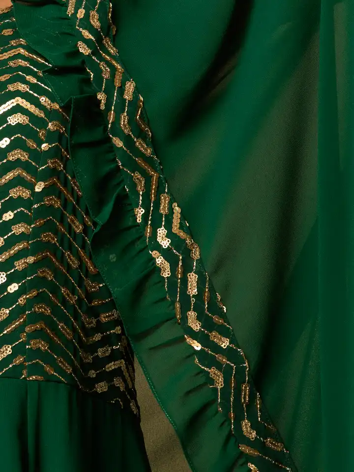 green emerald velvet dress Buy Indya Women's Green Kurta Sleeveless Ikat Frilled Drawstring at  Amazon.in main image 1