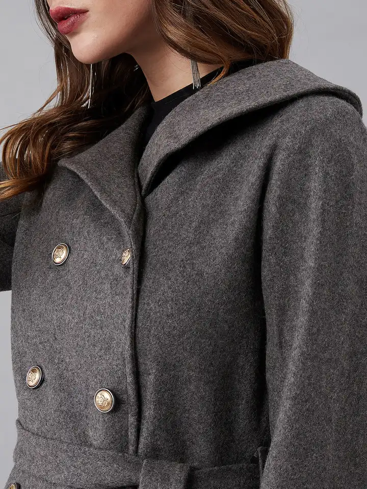 Grey wool blend pea coat with a slight oversized fit