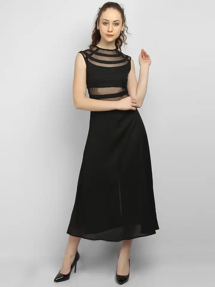 Buy LA LOFT Women Black Self Design Fit and Flare Dress - Dresses for Women  8794551 | Myntra