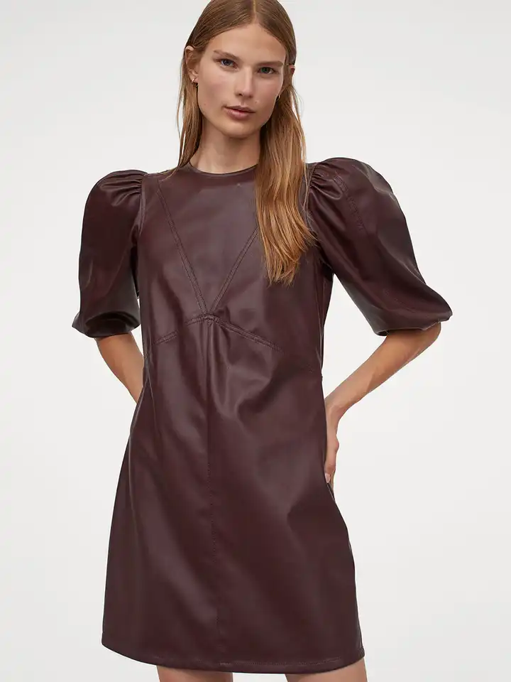 Buy H&M Women Burgundy Imitation Leather Dress - Dresses for Women 12785120 