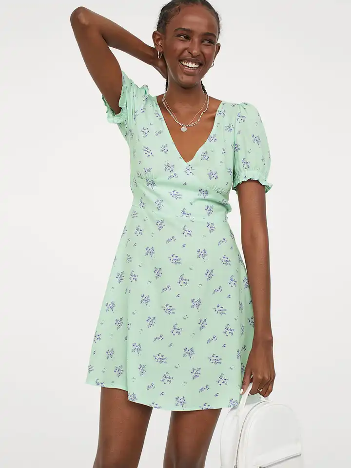 green emerald velvet dress H&M Purple/Green Floral A-Line V-Neck Long Sleeve Dress- Size L  The Saved  Collection