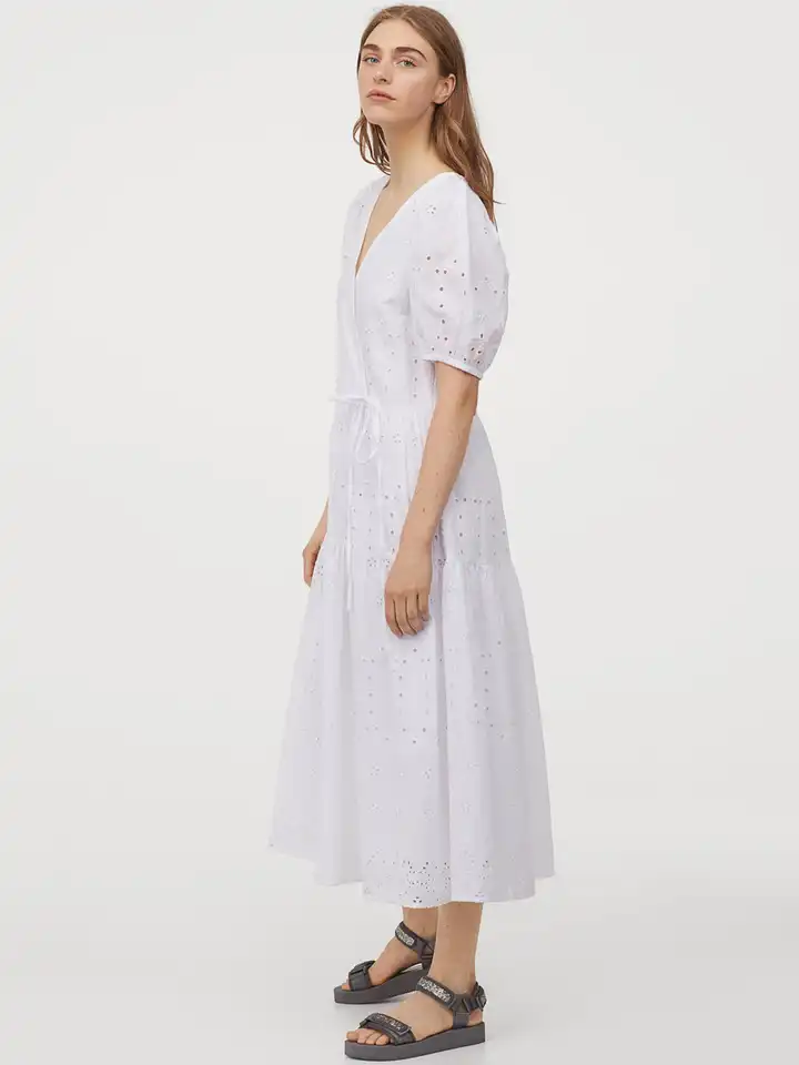 Buy H&M Women White Embroidered Cotton Dress - Dresses for Women 12203976