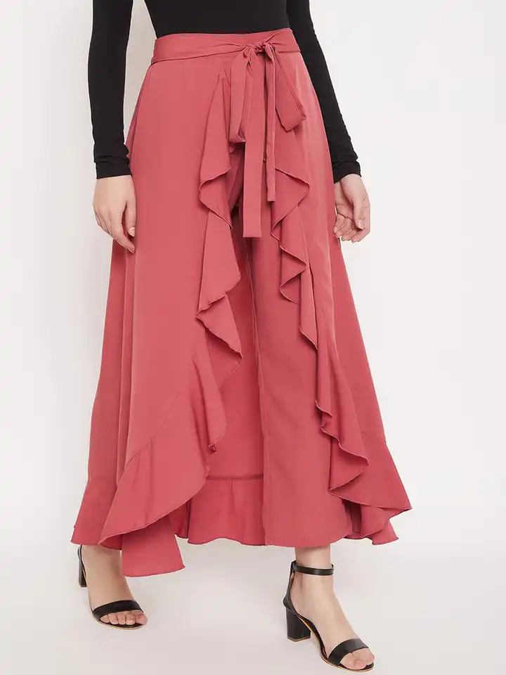 Buy Berrylush Women Pink Solid Wrap Maxi Skirt With Pants - Skirts