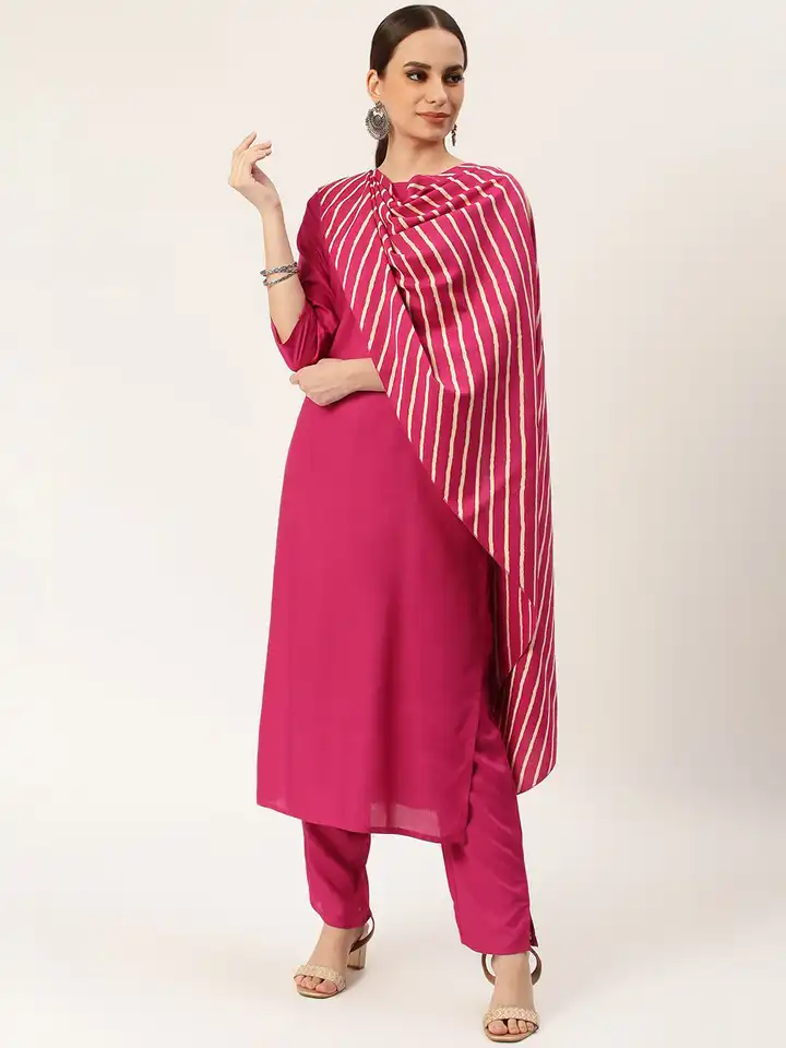 cigarette pants with kurti and dupatta Buy Rustorange Women Pink Solid Straight Kurta with Cigarette Trousers &  Dupatta - Kurta Sets for Women 14321498