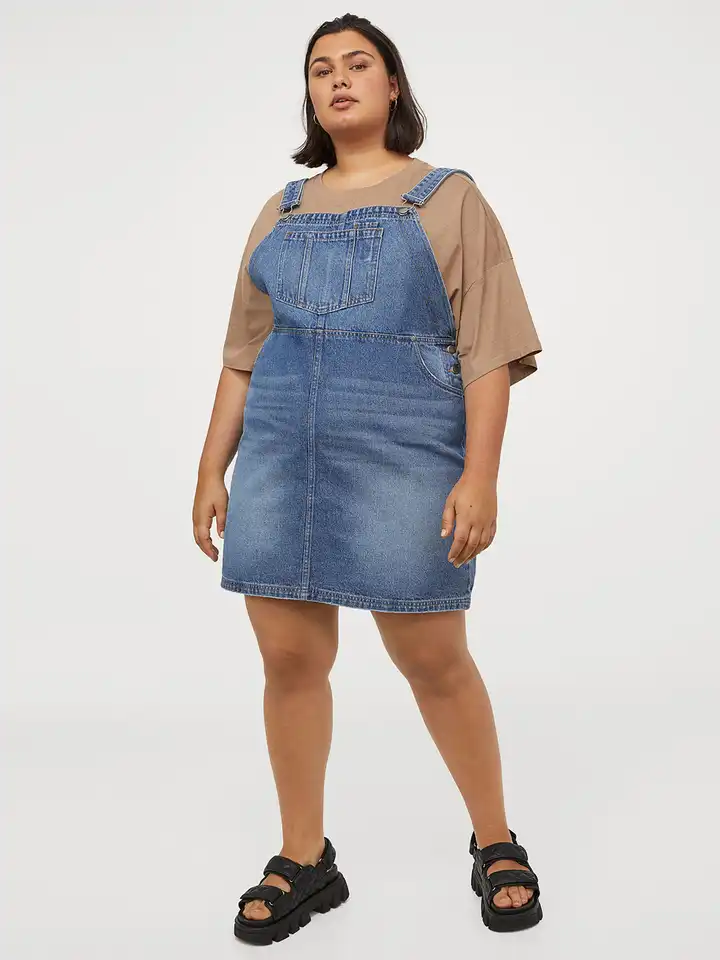 Buy H&M+ Women Blue Denim Dungaree Dress - Dresses for Women 14407448 |  Myntra