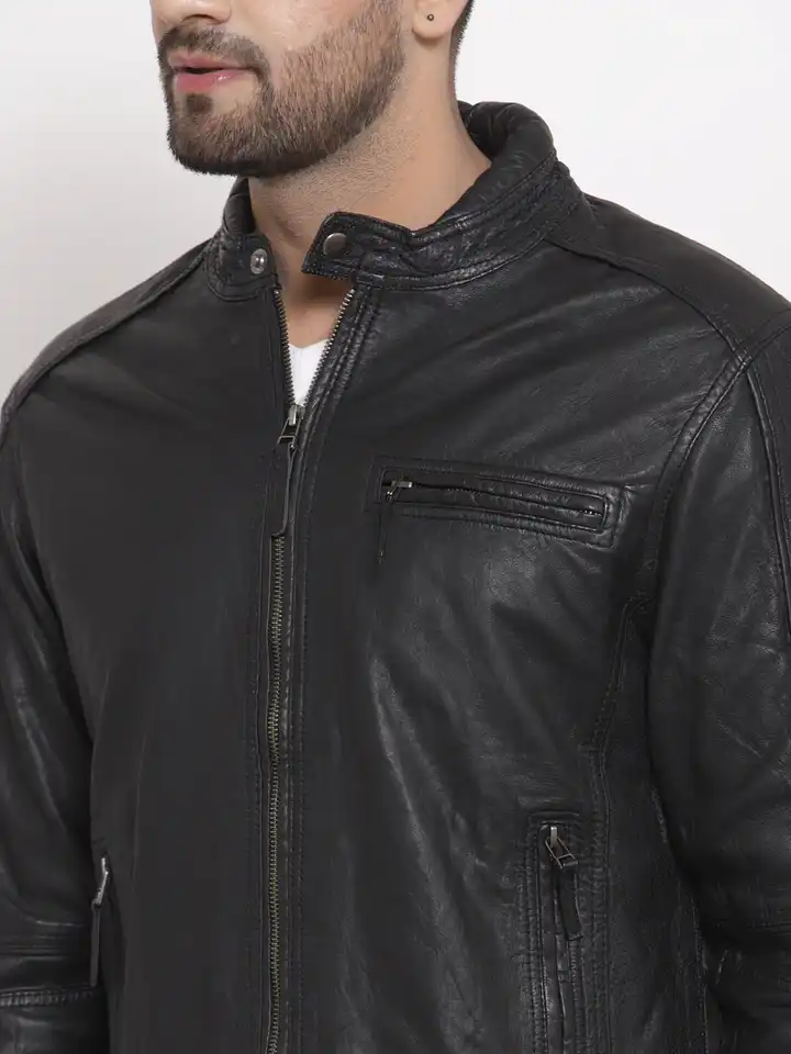 Buy Teakwood Leathers Men Black Leather Lightweight Leather Jacket