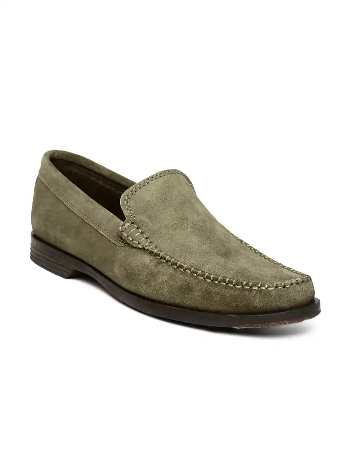 Buy Clarks Men Olive Green Suede Leather Loafers - Casual  display picture 1