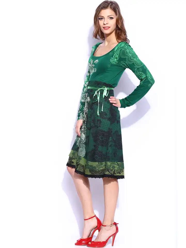 slim fit dress slacks Womens Y2K Desigual Green Patchwork Dress – Khuul