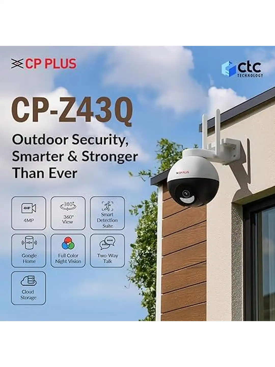 Buy CP PLUS Z45Q AC Indoor & Outdoor 4MP Security Camera With Pan