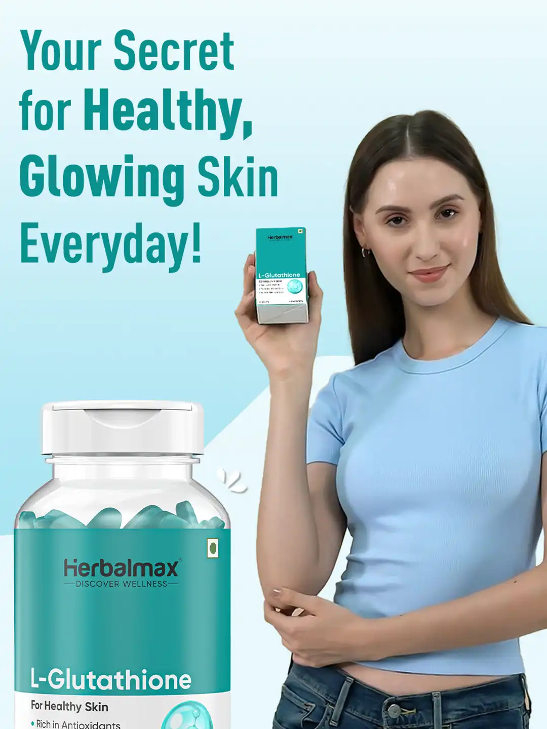 Buy Herbal max L-Glutathione Tablet for Glowing Skin & Reduce Pigmentation - 60 Tablets - Skin Supplements for Unisex 31386094