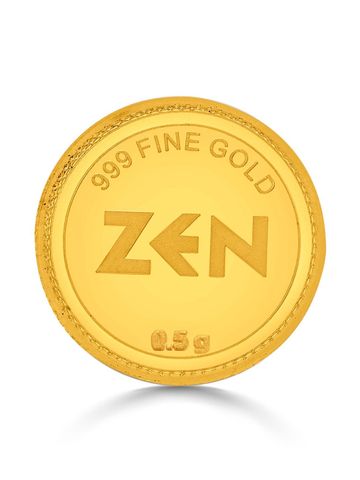 Zen Diamond India 24KT 999 Fine Gold Brand Logo Round Coin - 0.5 g