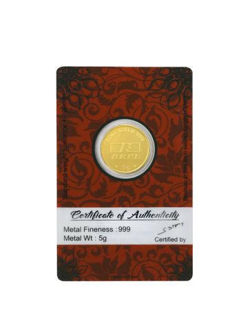 BANGALORE REFINERY 24KT 999 Purity Gold Coin- 5 g