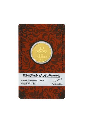 BANGALORE REFINERY 24KT 999 Purity Gold Coin- 8 g