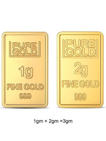 Joyalukkas Pack Of 2 24 KT 999 Purity Floral Gold Bar Combo 1 g + 2 g
